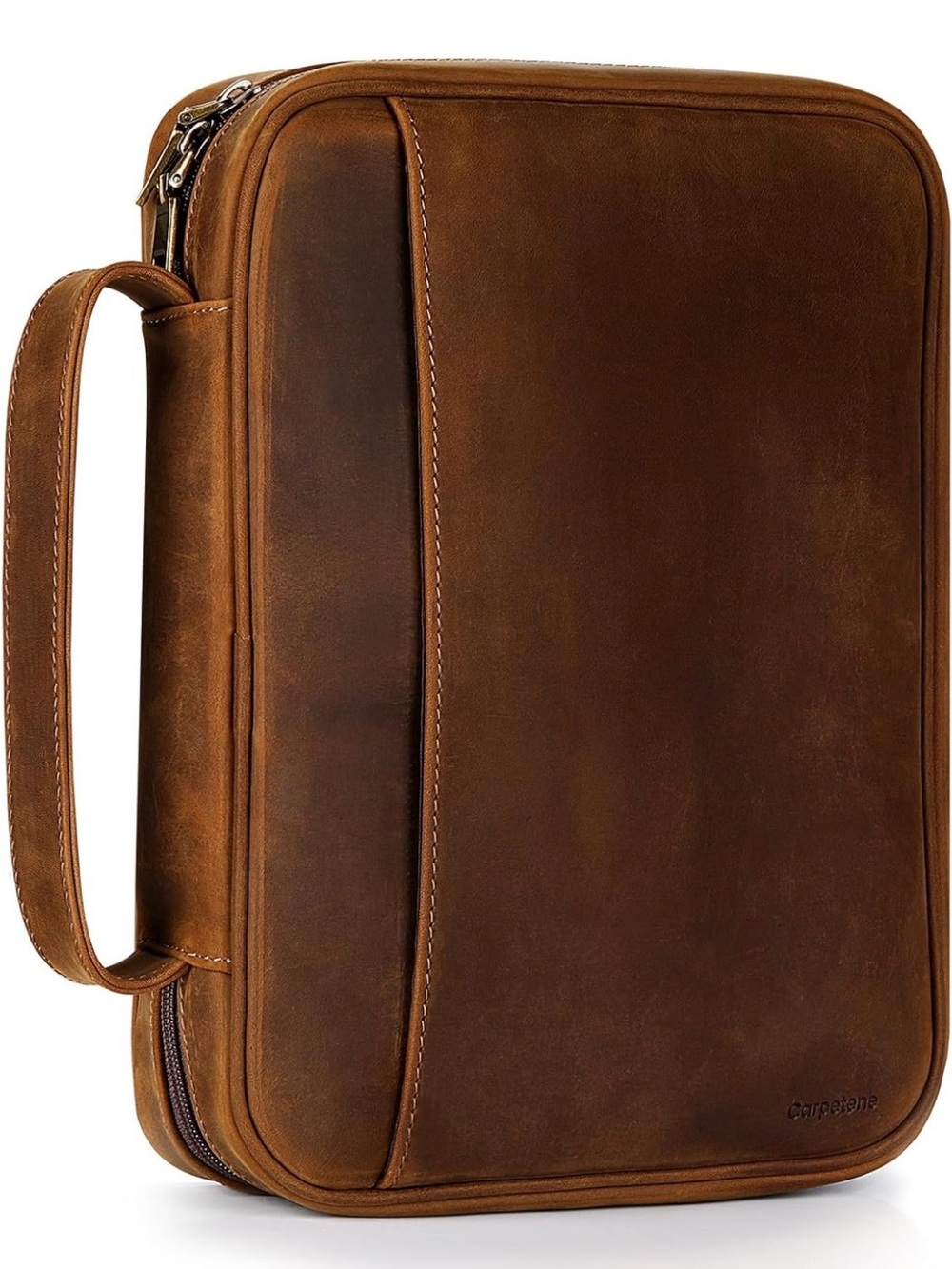 Carpetene Brown Cowhide Leather Bible Protective Holder w/Handle